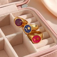 Hip Hop Style Fantasy Sequin Dripping Oil Sun Moon Ring main image 1