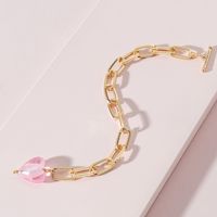 Fashion Jewelry Glass Peach Heart Shaped Chain Alloy Bracelet main image 2
