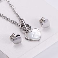 304 Stainless Steel 18K Gold Plated Fashion Plating Heart Shell Earrings Necklace main image 3