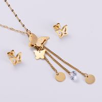 Stainless Steel 18K Gold Plated Rose Gold Plated Fashion Plating Butterfly Artificial Rhinestones main image 1