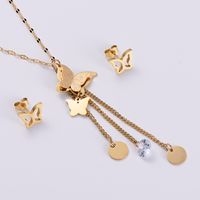 Stainless Steel 18K Gold Plated Rose Gold Plated Fashion Plating Butterfly Artificial Rhinestones main image 6