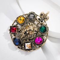 New Corsage Color Rhinestone Lion Head Shape Pin Suit Coat Accessories Wholesale Alloy Brooch main image 5