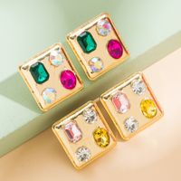 New Creative Vintage Colorful Gem Square Glass Drill Earrings main image 5