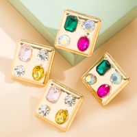 New Creative Vintage Colorful Gem Square Glass Drill Earrings main image 2