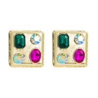 New Creative Vintage Colorful Gem Square Glass Drill Earrings main image 6