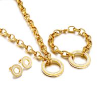 Fashion Thick Chain Round Hollow Full  Rhinestone Necklace Bracelet Earrings Titanium Ornament Three-piece Set main image 6