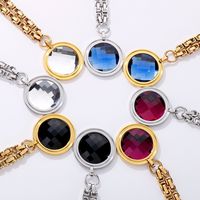 Fashion New Stainless Steel Single-piece Chain Round Multi-color Glass Stone Female Bracelet And Necklace Set main image 6