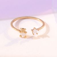 Fashion Star Bear Copper Zirconium Plated Real Gold Open Ring main image 6
