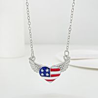 Fashion Simple American Independence Day Rhinestone Wings Heart-shaped Pendant Alloy Necklace Set main image 2