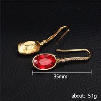 Simple Oval Jacinth Faux Red Barklyite Zircon Earrings main image 5