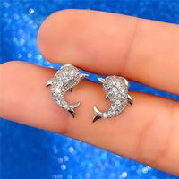 Exquisite And Small Rhinestone Dolphin Ear Studs main image 6