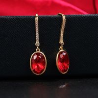 Simple Oval Jacinth Faux Red Barklyite Zircon Earrings main image 6