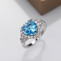 Blue Zircon Heart-shaped Pendant Ring Earrings Set main image 4