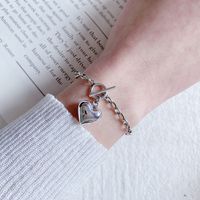 Korea S925 Silver Retro Heart-shaped Ot Buckle Bracelet sku image 2