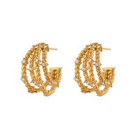 Fashion Stainless Steel Multi-layer Twist Zircon Banana Shape Earrings main image 6