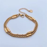 Fashion 18k Gold Plating Hip Hop Double Chain Titanium Steel Bracelet sku image 1