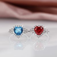 Blue Zircon Heart-shaped Pendant Ring Earrings Set main image 6