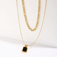 2022 New Style Stainless Steel 18k Gold Plating Black Oil Dripping Pendant Double-layer Necklace main image 1