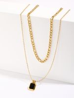 2022 New Style Stainless Steel 18k Gold Plating Black Oil Dripping Pendant Double-layer Necklace main image 2