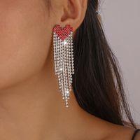 Fashion Eye-catching Long Diamond Claw Chain Tassel Heart Colorful Crystals Alloy Earrings main image 8