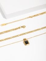 2022 New Style Stainless Steel 18k Gold Plating Black Oil Dripping Pendant Double-layer Necklace main image 3
