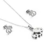 Simple Stainless Steel Hollow Elephant Necklace Earrings Set Wholesale sku image 2