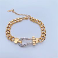 Fashion Elegant 18k Gold Plating Crossed Thick Chain Titanium Steel Bracelet sku image 1