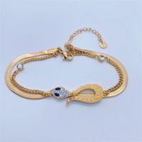 Fashion Elegant 18k Gold Plating Snake Flat Chain Titanium Steel Bracelet sku image 1