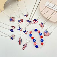 Fashion Simple American Independence Day Rhinestone Wings Heart-shaped Pendant Alloy Necklace Set main image 6