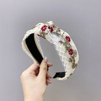 Korean Boutique Hair Accessories Embroidery Small Flower Headband Wide-edge Knotted Headband Wholesale Nihaojewelry sku image 1