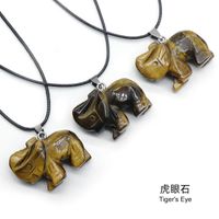 Crystal Agate Jade Carving Elephant Pendant European And American Leather Cord Necklace sku image 7
