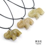 Crystal Agate Jade Carving Elephant Pendant European And American Leather Cord Necklace sku image 9