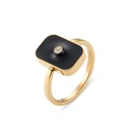 Fashion Stainless Steel Plated 18k Gold Drop Oil Black Square Ring sku image 1
