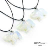 Crystal Agate Jade Carving Elephant Pendant European And American Leather Cord Necklace sku image 10