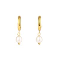 1 Pair Fashion Geometric Plating Stainless Steel Freshwater Pearl 18k Gold Plated Earrings sku image 1