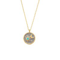 Retro Style Stainless Steel Pendant 18k Gold Drop Oil Sun Moon Starry Sky Pendant Necklace sku image 1