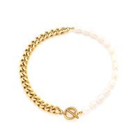 Fashion Pearl Chain Stitching Thick Choker Stainless Steel Necklace sku image 1
