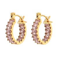 Fashion Round Plating Stainless Steel Zircon Gold Plated Earrings sku image 4
