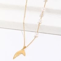 Fashion Summer Fish Tail Pendant Pearl Stainless Steel Simple Clavicle Necklace main image 4