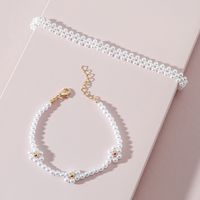 Fashion Jewelry Acrylic Pearl Alloy Choker Weave Bracelet Set sku image 1