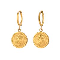 Fashion Carved Ear Hoop Jewelry Stainless Steel Plated 18k Gold Snake Coin Pendant Earrings sku image 1