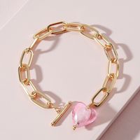 Fashion Jewelry Glass Peach Heart Shaped Chain Alloy Bracelet sku image 1