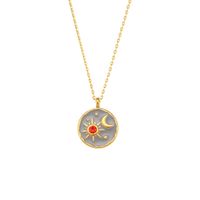 Rétro Style En Acier Inoxydable Pendentif 18k Or Baisse De Pétrole Soleil Lune Étoilée Ciel Pendentif Collier sku image 3