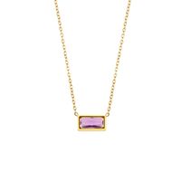 Simple Stainless Steel Plated 18k Gold  Small Square Diamond Pendant Necklace sku image 3