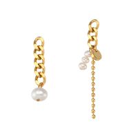 Fashion Stainless Steel Asymmetric Chain Pearl Earrings sku image 1