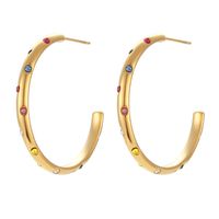 Fashion Stainless Steel Plated 18k Gold Oversized Zircon Inlaid Earrings sku image 2