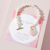Fashion Jewelry Natural Pink Crystal Heart-shaped Stone Alloy Bracelet sku image 1