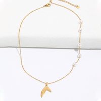 Fashion Summer Fish Tail Pendant Pearl Stainless Steel Simple Clavicle Necklace main image 2