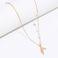 Fashion Summer Fish Tail Pendant Pearl Stainless Steel Simple Clavicle Necklace main image 3