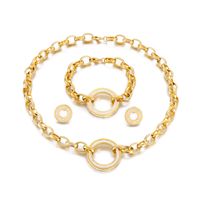 Fashion Thick Chain Round Hollow Full  Rhinestone Necklace Bracelet Earrings Titanium Ornament Three-piece Set sku image 2
